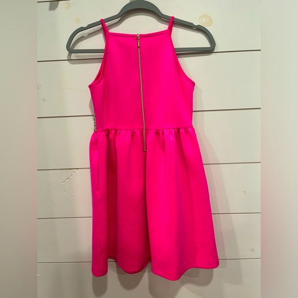 Lilly Pulitzer Girls Pink and Gold Elize Dress Appliqué Pockets - Picture 4 of 6